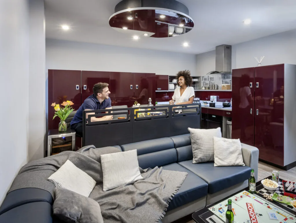Shared kitchen in the communal living area at Study Inn