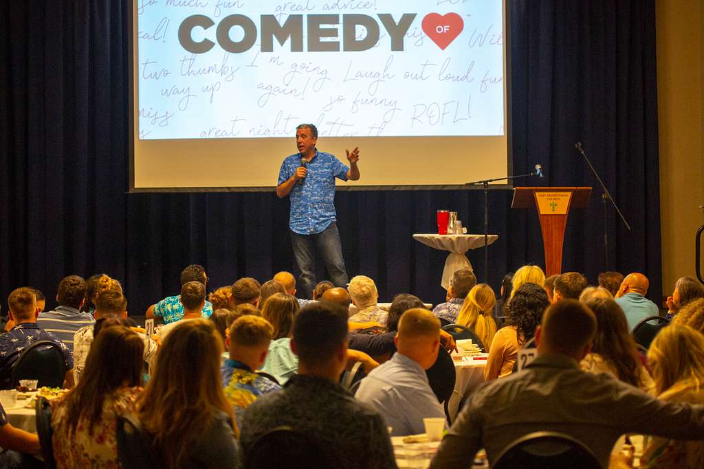 Stand-up comedian and his audience during Leicester comedy festival