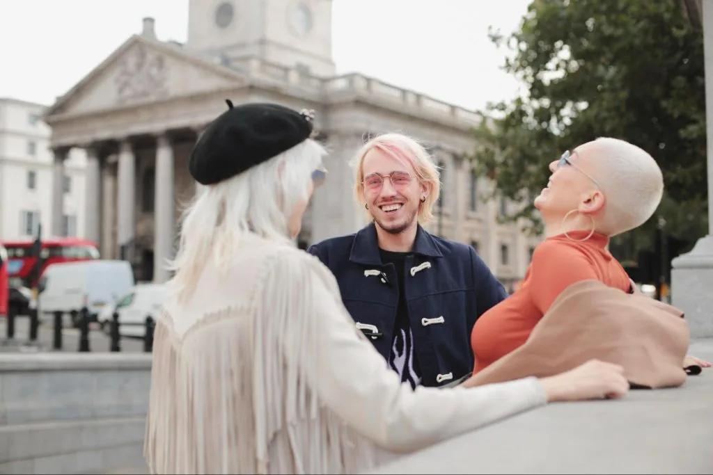 Students enjoying city life and socialising near historic landmarks in Bristol