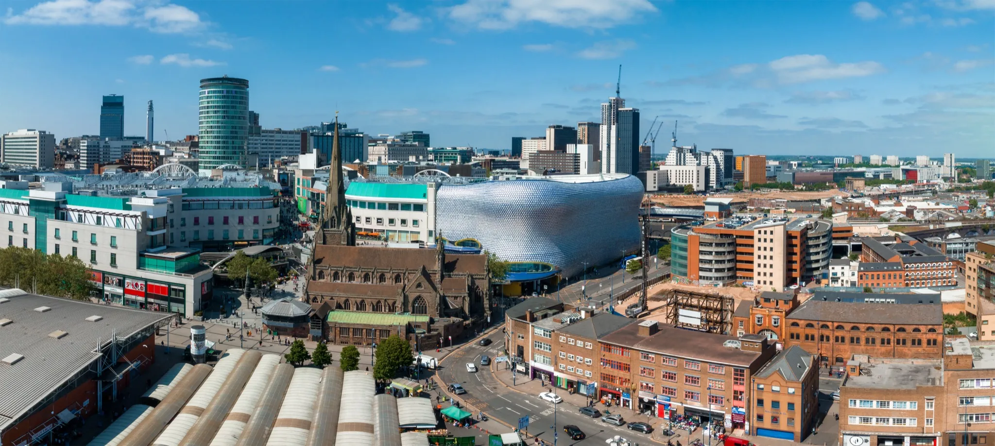 Birmingham city skyline including the Bullring, Selfridges and St Martin's church