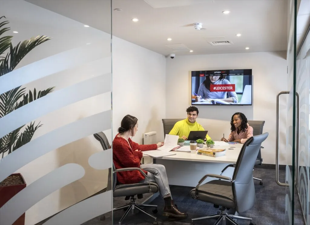 Students working together in a group study room at Study Inn Reynard House, Leicester
