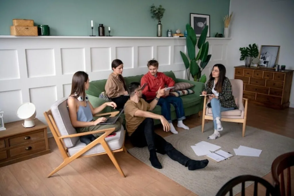 Students working together in a shared study lounge