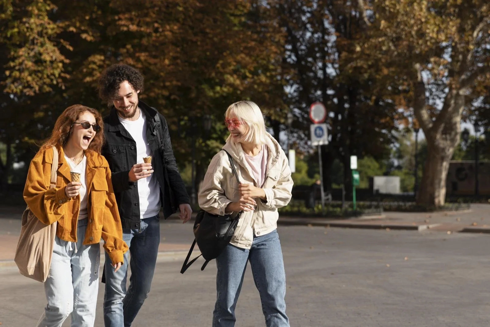 Students walking and exploring a city centre together